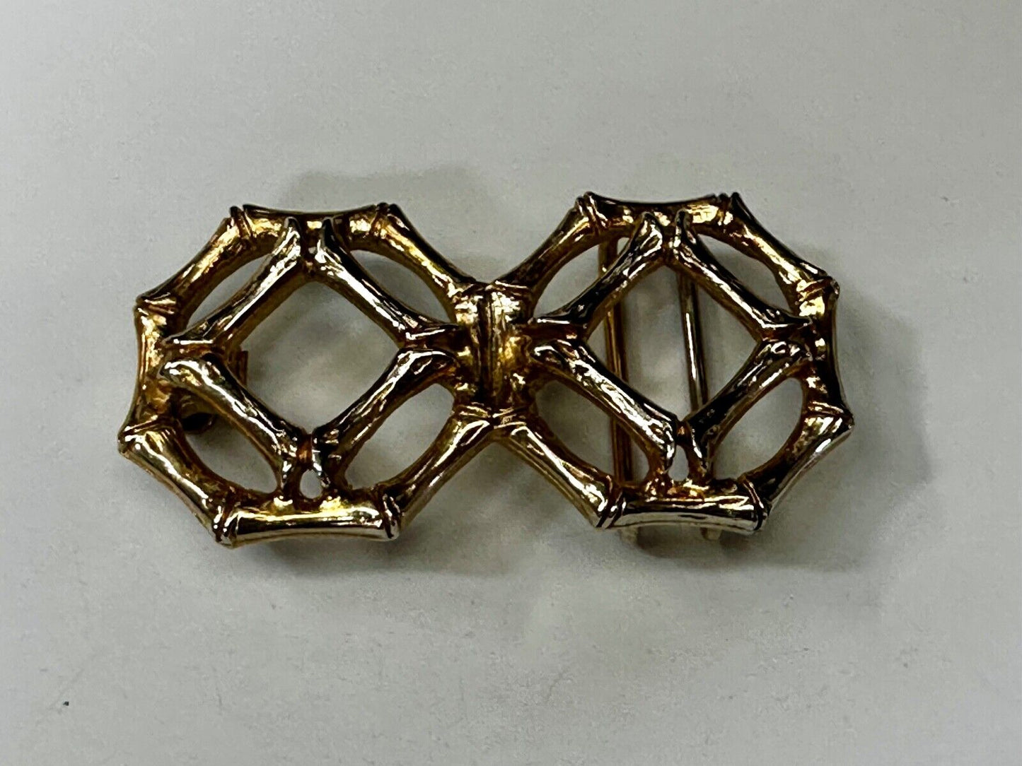 Bamboo Pattern Design See Through 3" wide Gold Tone Vintage Belt Buckle