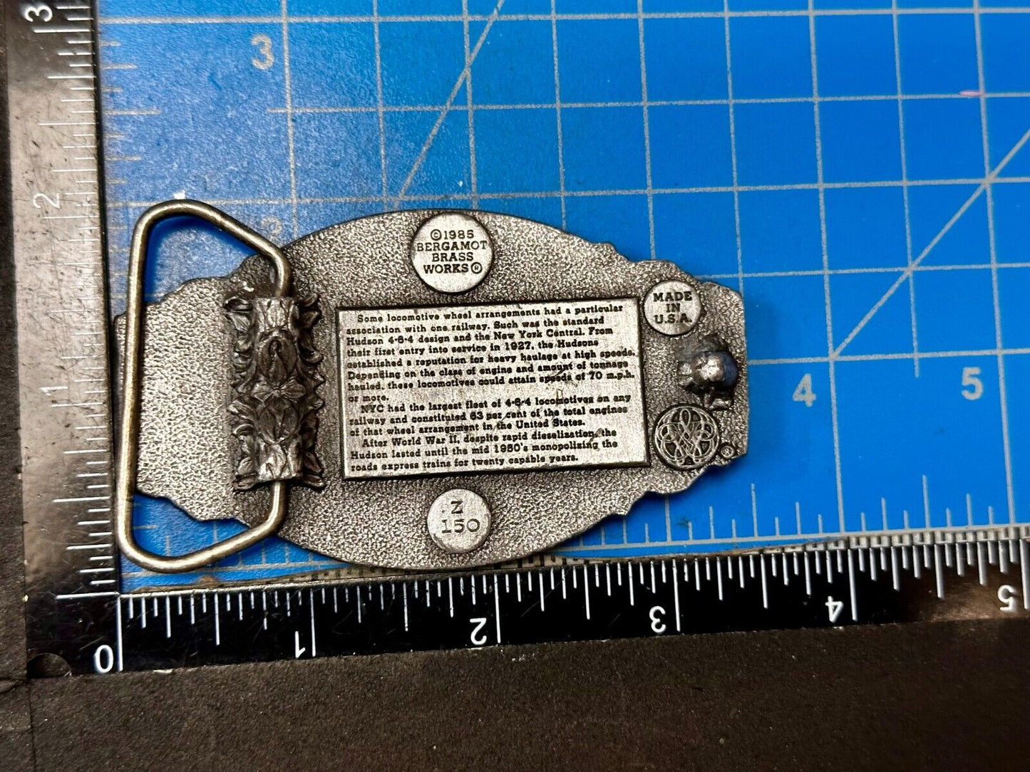 1985 New York Central Hudson Steam Locomotive belt buckle Bergamot Brass Works