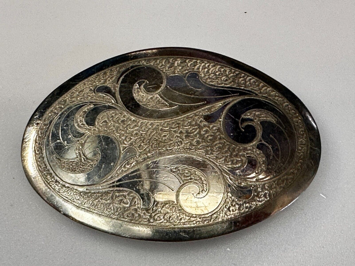 Vintage Engraved Flower Swirl Design 4" Wide Justin German Silver Belt Buckle