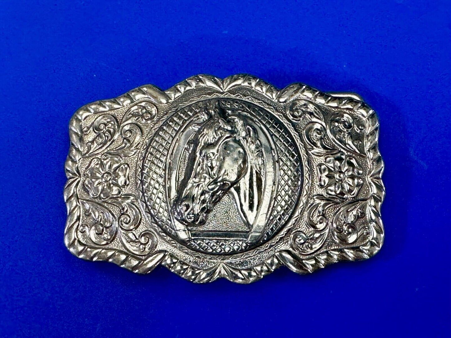 BELL Trading Post NICKEL SILVER Horse head bust profile belt buckle