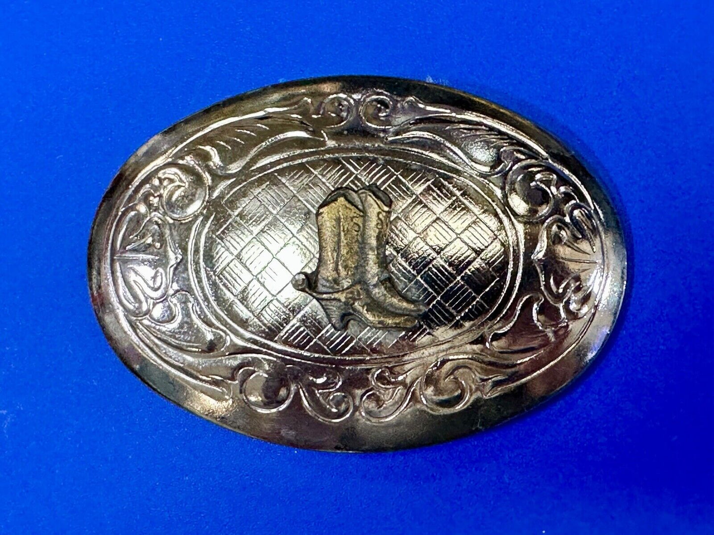 vintage Cowboy Boots western theme two tone flower swirl design belt buckle