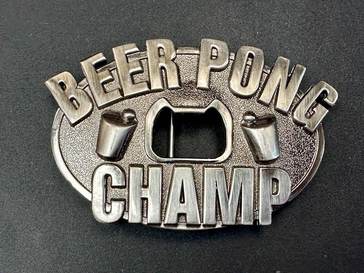 vintage beer pong champ novelty belt buckle and bottle opener by Kalan