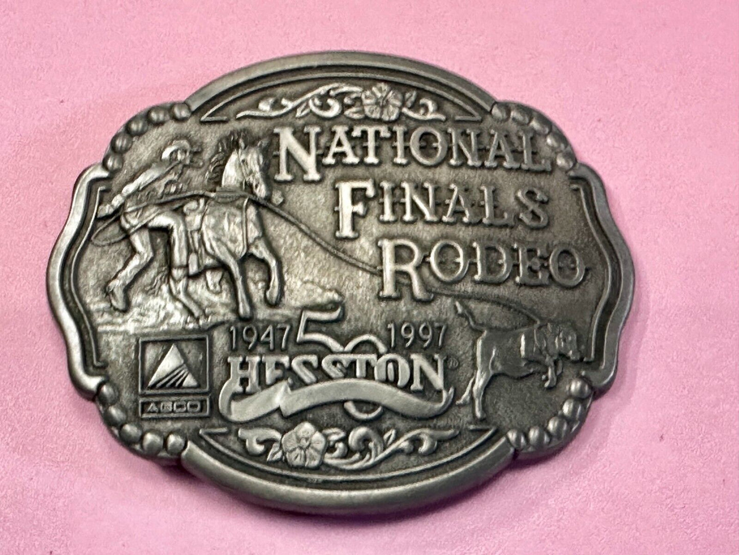1997 ADM Hesston NFR National Finals Rodeo Cowboys Western Belt Buckle