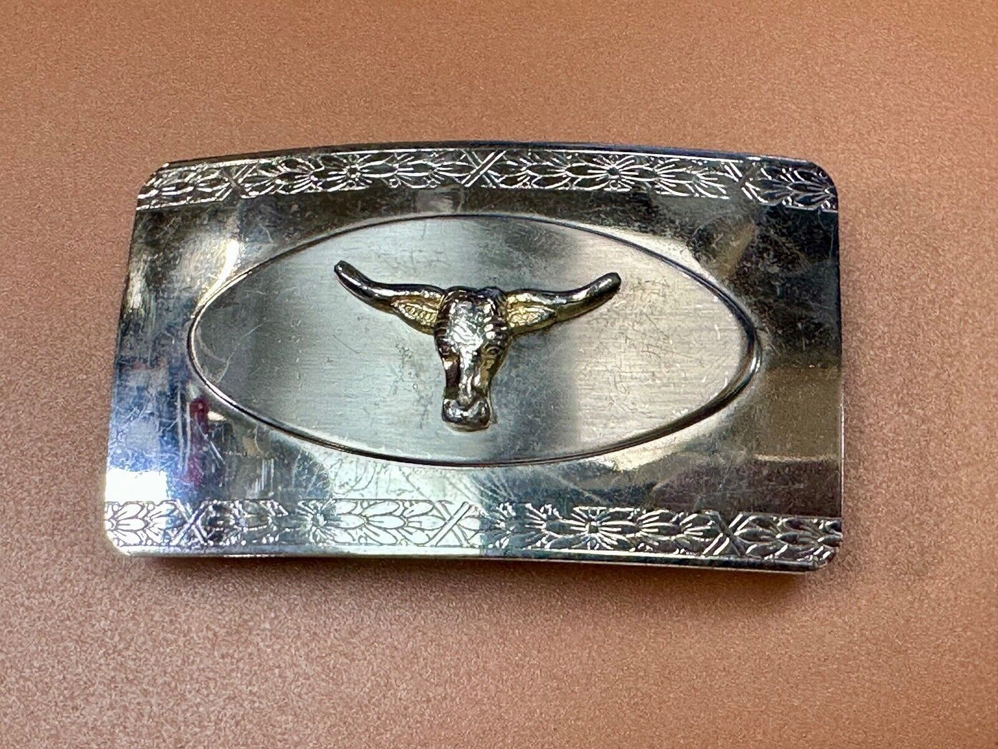 The Longhorn cow steer - cowboys cowgirls western reflective Vintage belt buckle