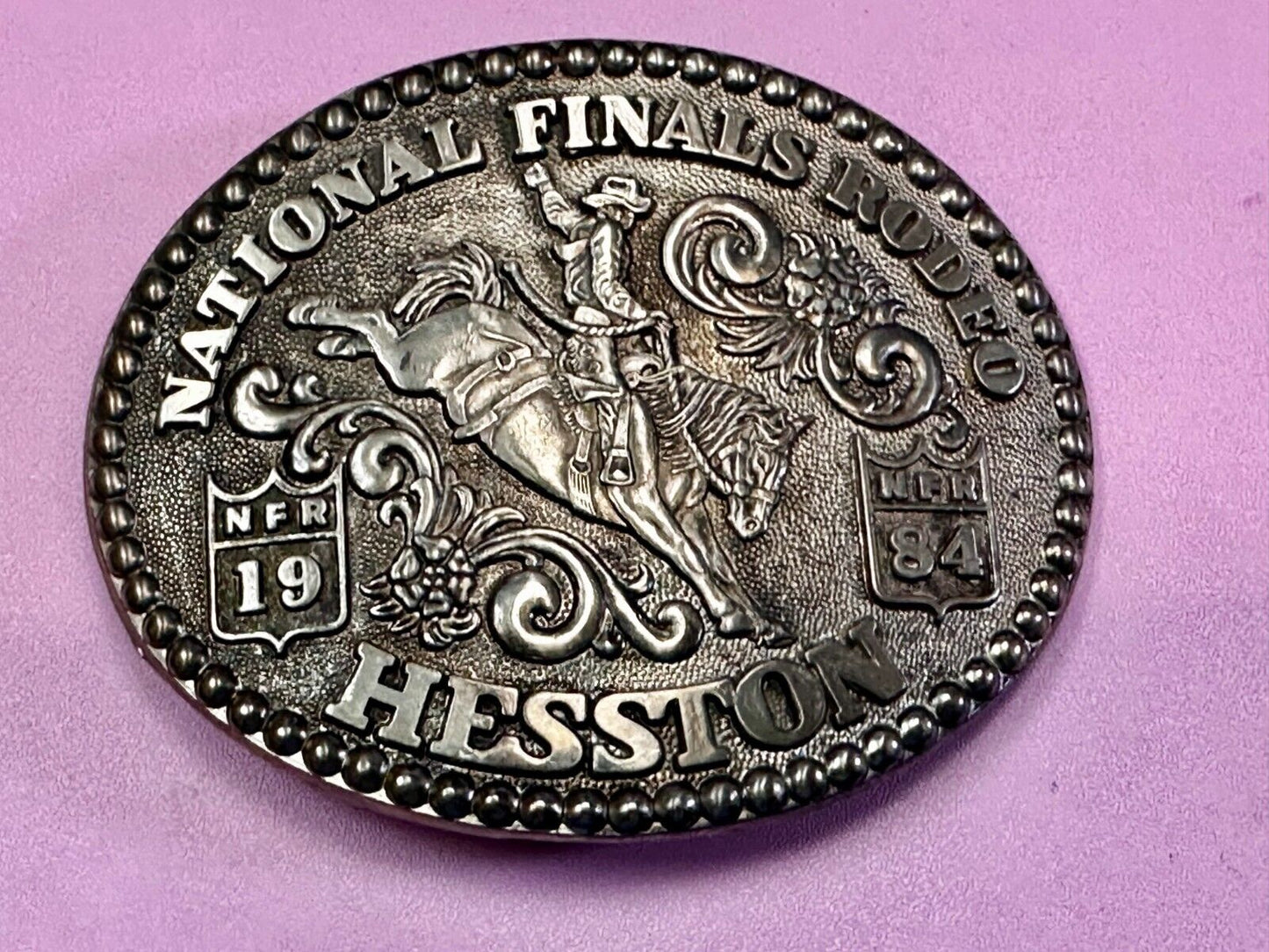 1984 Hesston NFR National Finals Rodeo Cowboys Western Belt Buckle