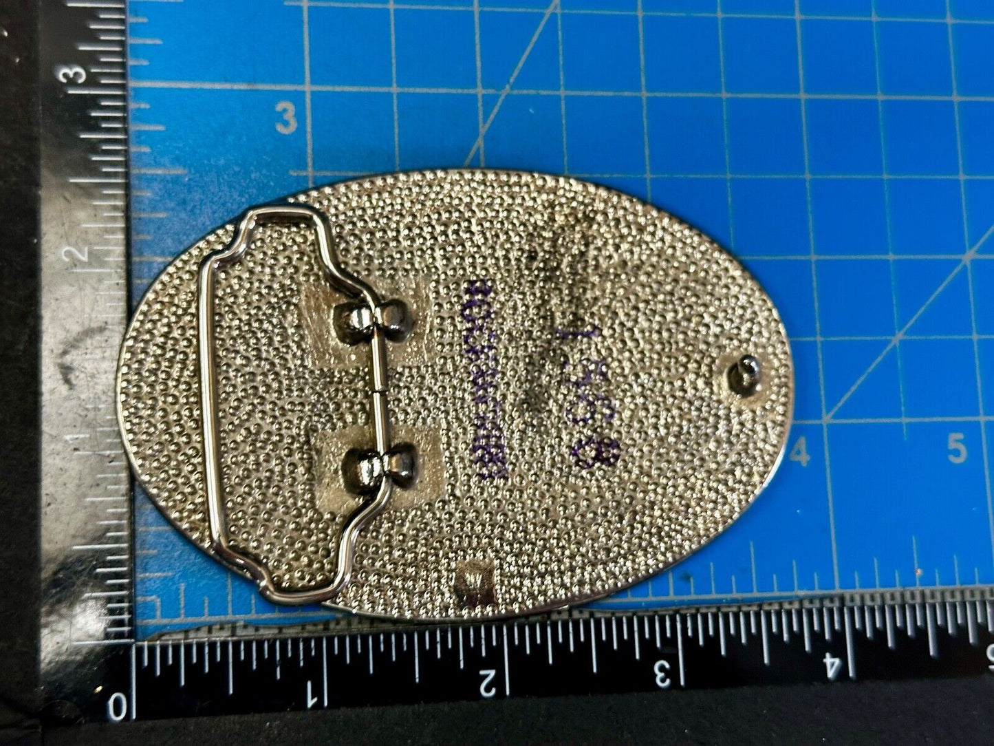 Vintage etched Figure 8 pattern on two tone Black & Silver Belt Buckle