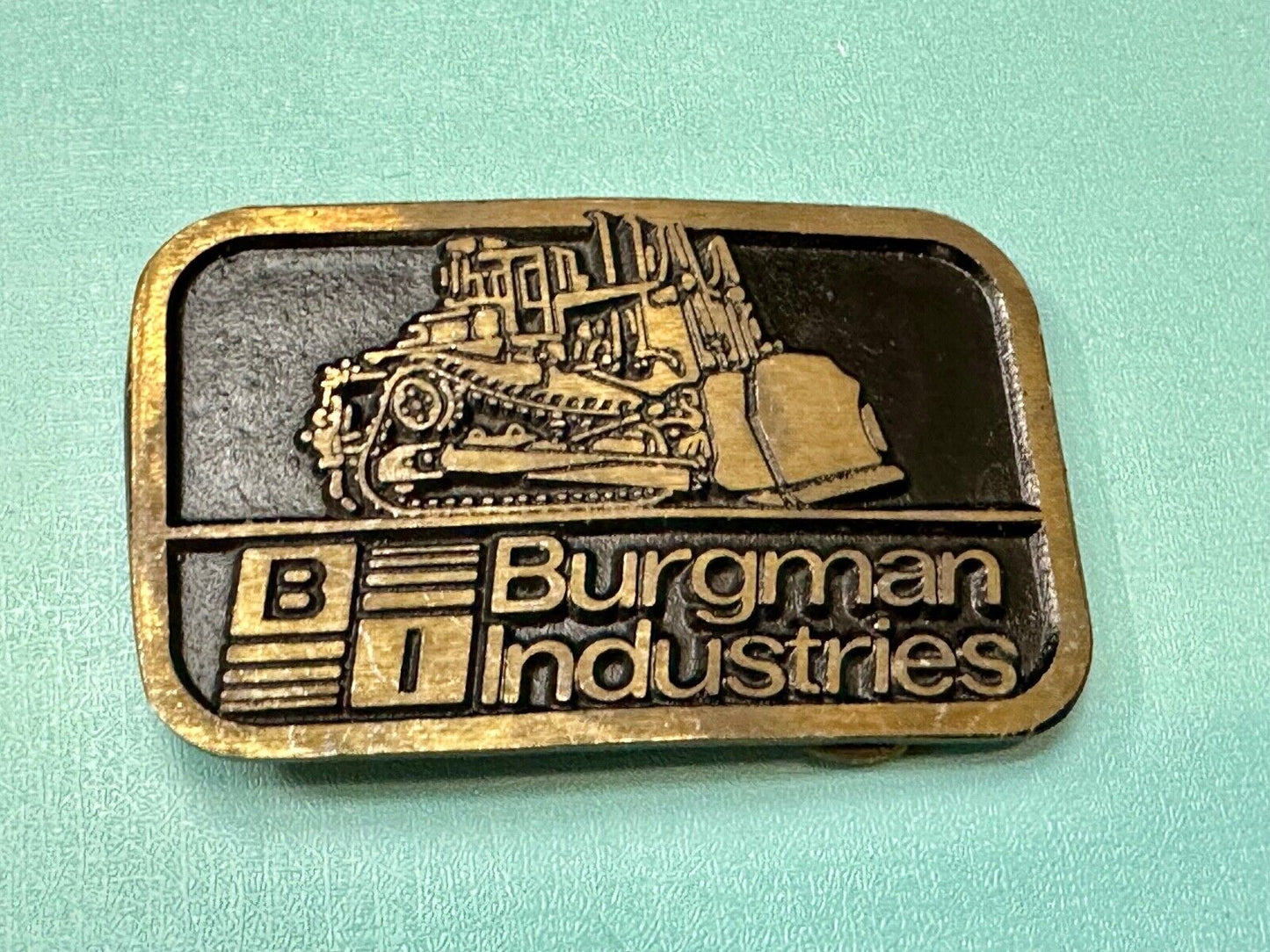 Vintage Burgman Industries Company Advertising brass Dynabuckle belt buckle