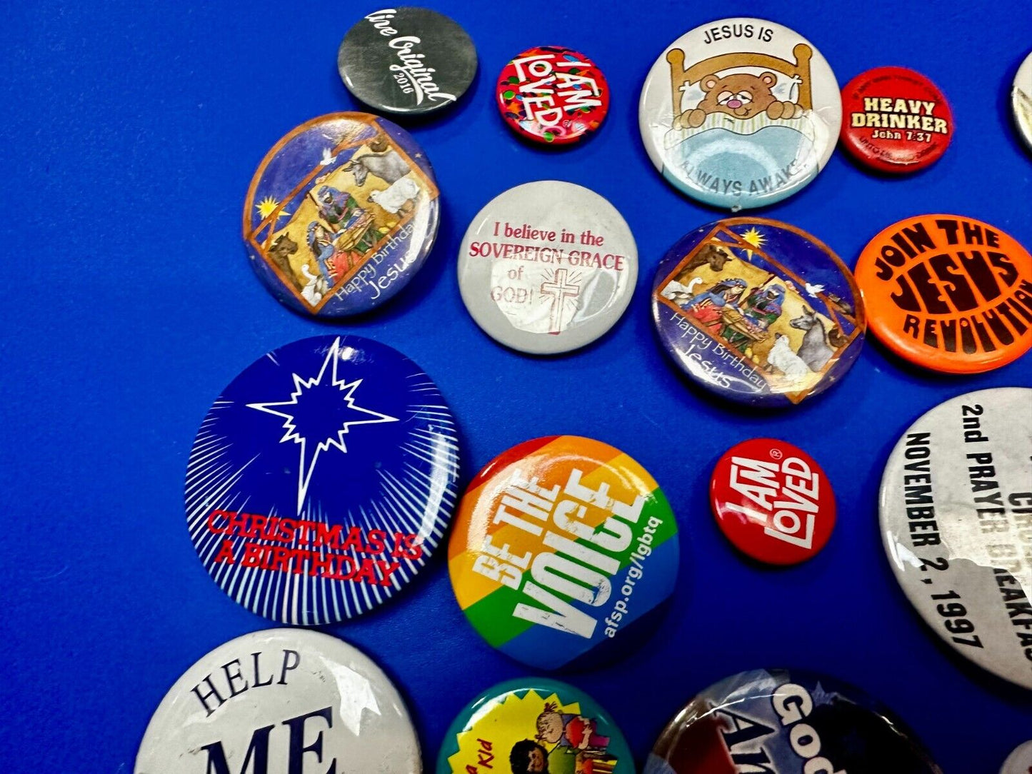 20 Religious Button Pins Pinbacks Mixed Lot Grab Bag Resale Gifts!
