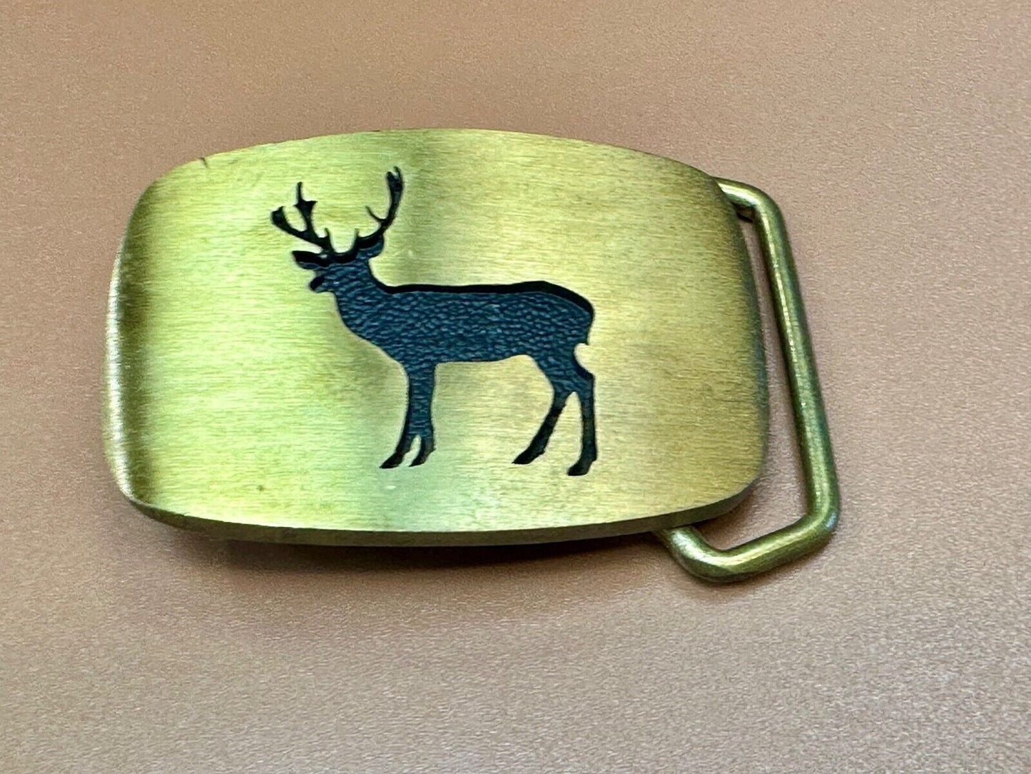 vintage Deer Elk Black outlined solid brass belt buckle by BTS