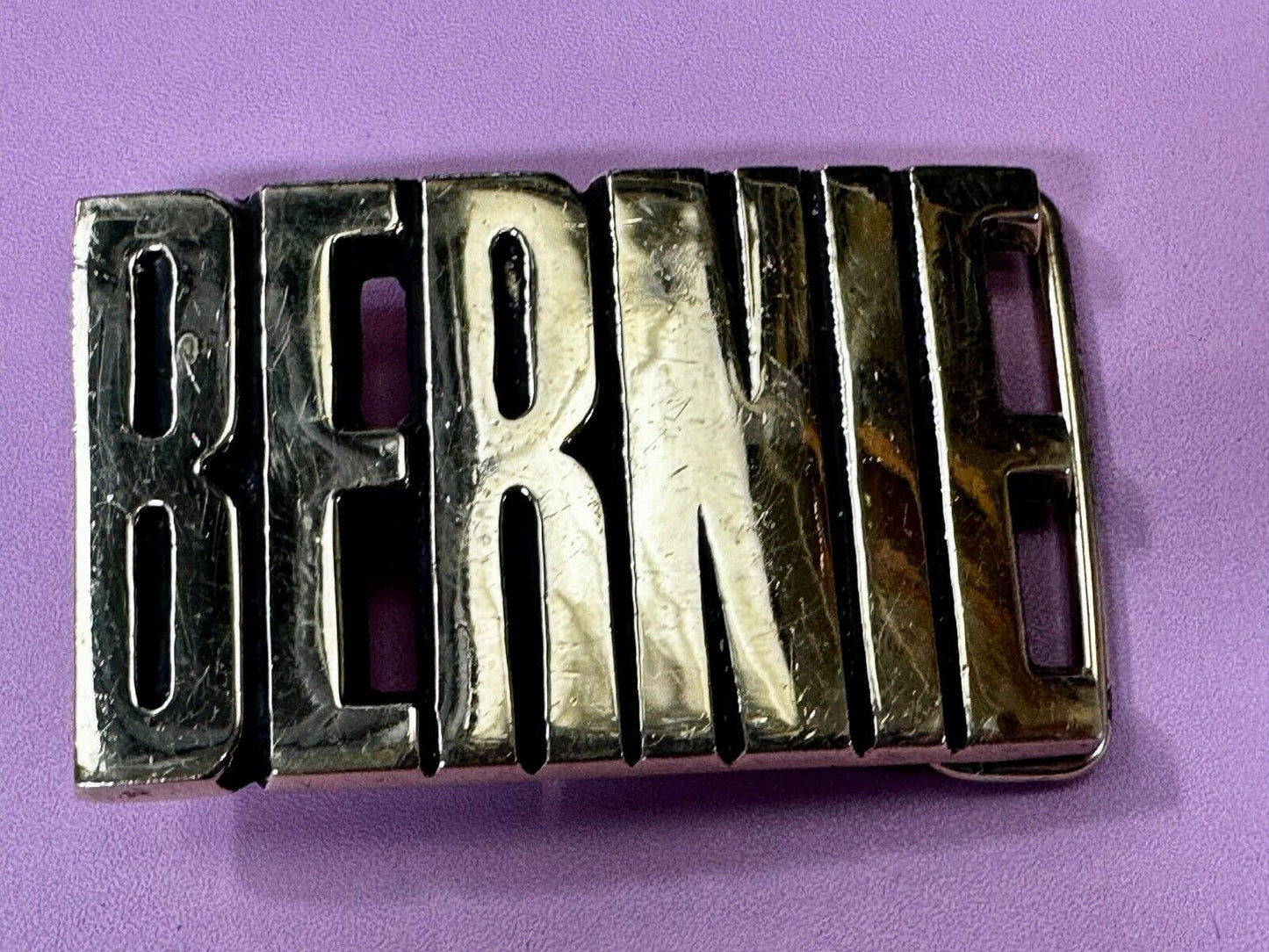 Bernie - Custom Block Letter Cutout Name Solid Brass Belt Buckle by Baron