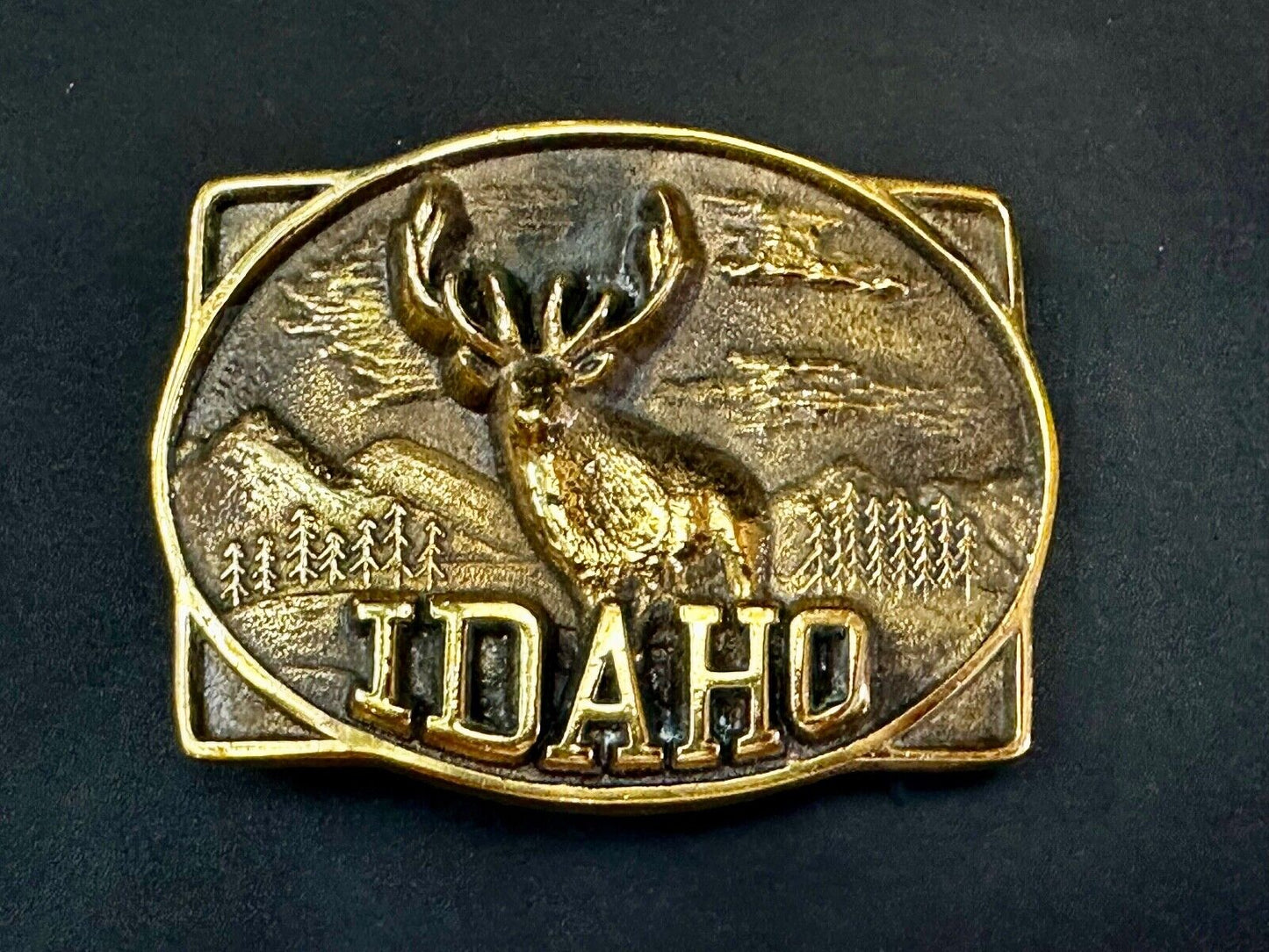 The State of Idaho - Deer Hunting Vintage Solid Brass Heritage Mint Belt Buckle