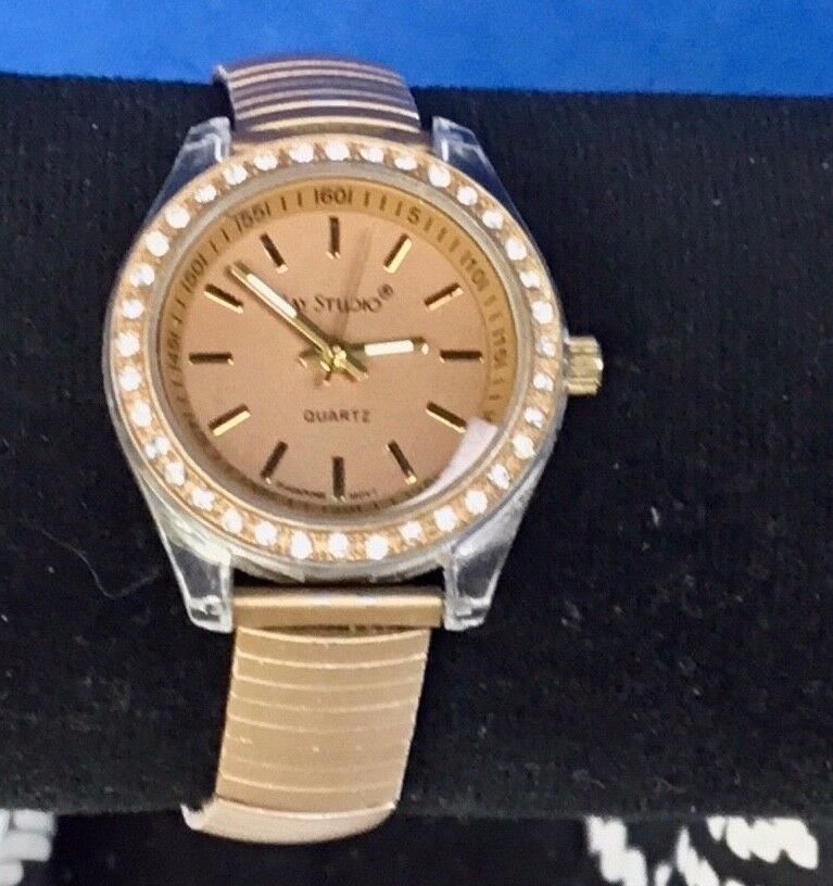 Bay Studio Ladies Silver Clear Acrylic Brown Bronze Rhinestone watch