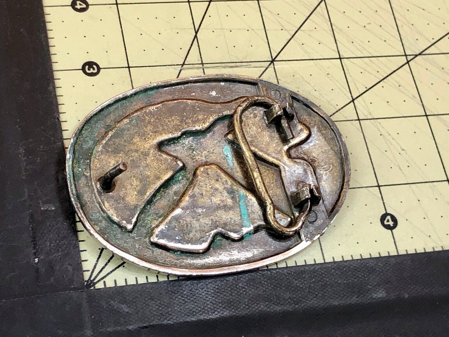 Vintage belt buckle of Flying Diving Hunting Eagle, Bird, Grouse, Stars