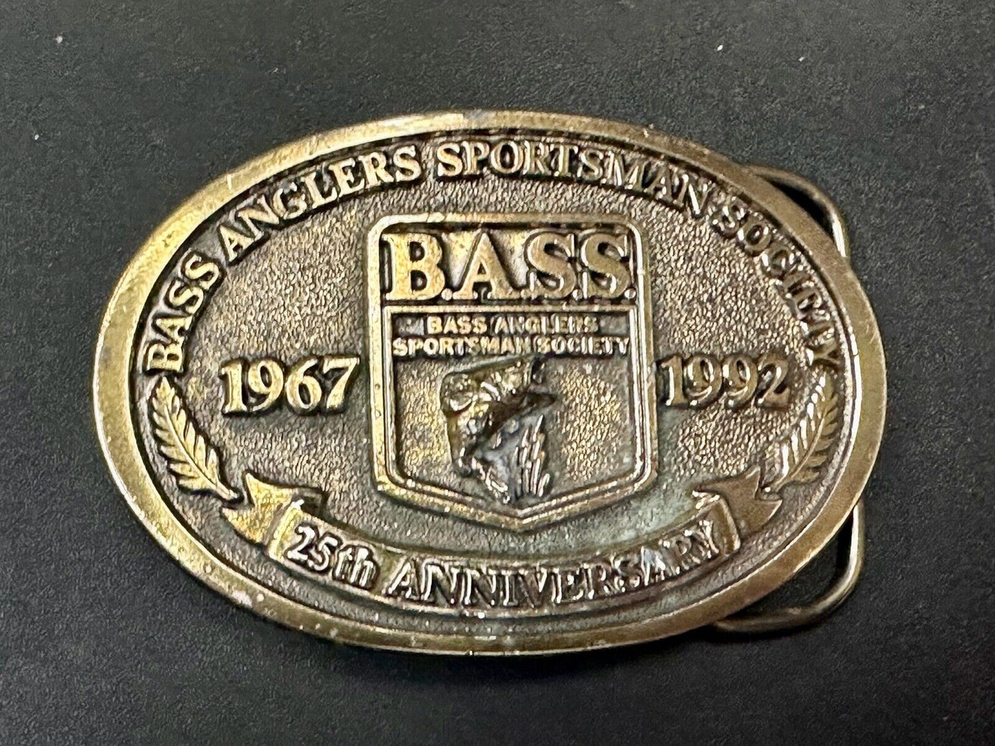 1992 BASS Bass Anglers Sportsman Society Fishing 25th Anniversary belt buckle