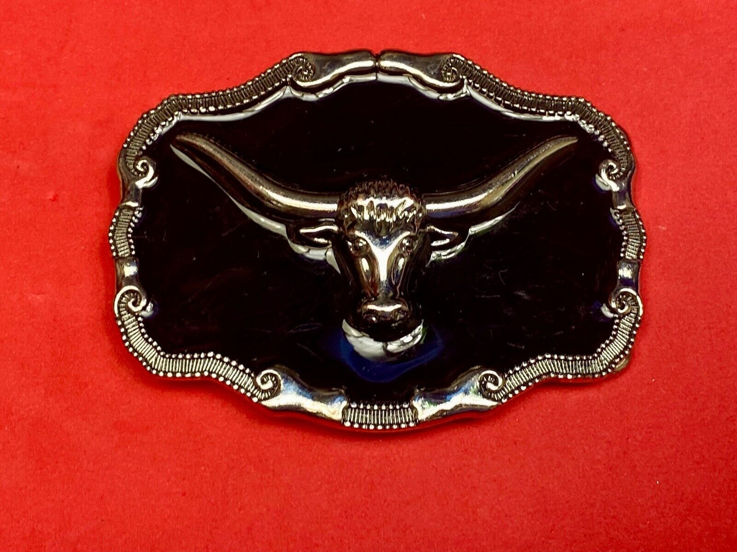 Black And Silver Color Texas Longhorn Western Framed Belt Buckle