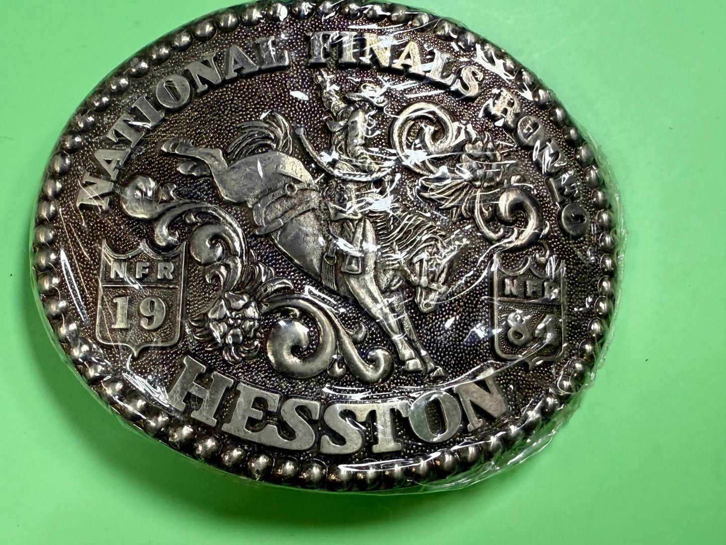 1984 Hesston NFR National Finals Rodeo Cowboys Western Sealed Belt Buckle