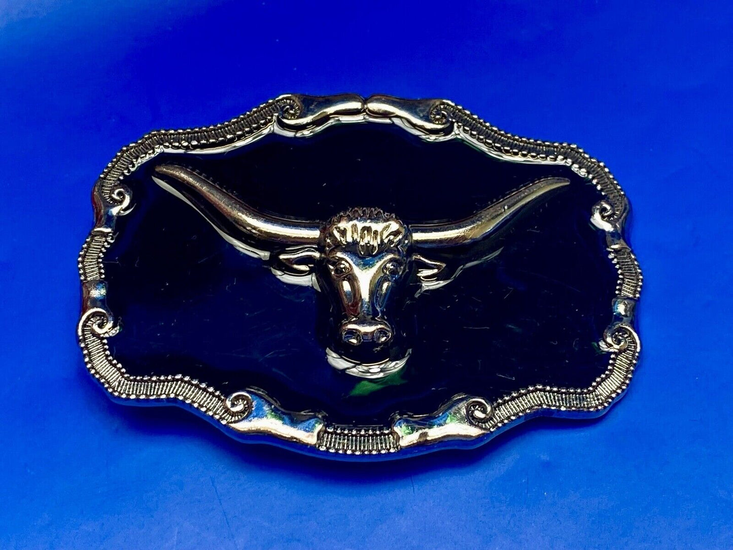 Black And Silver Color Texas Longhorn Western Framed Belt Buckle