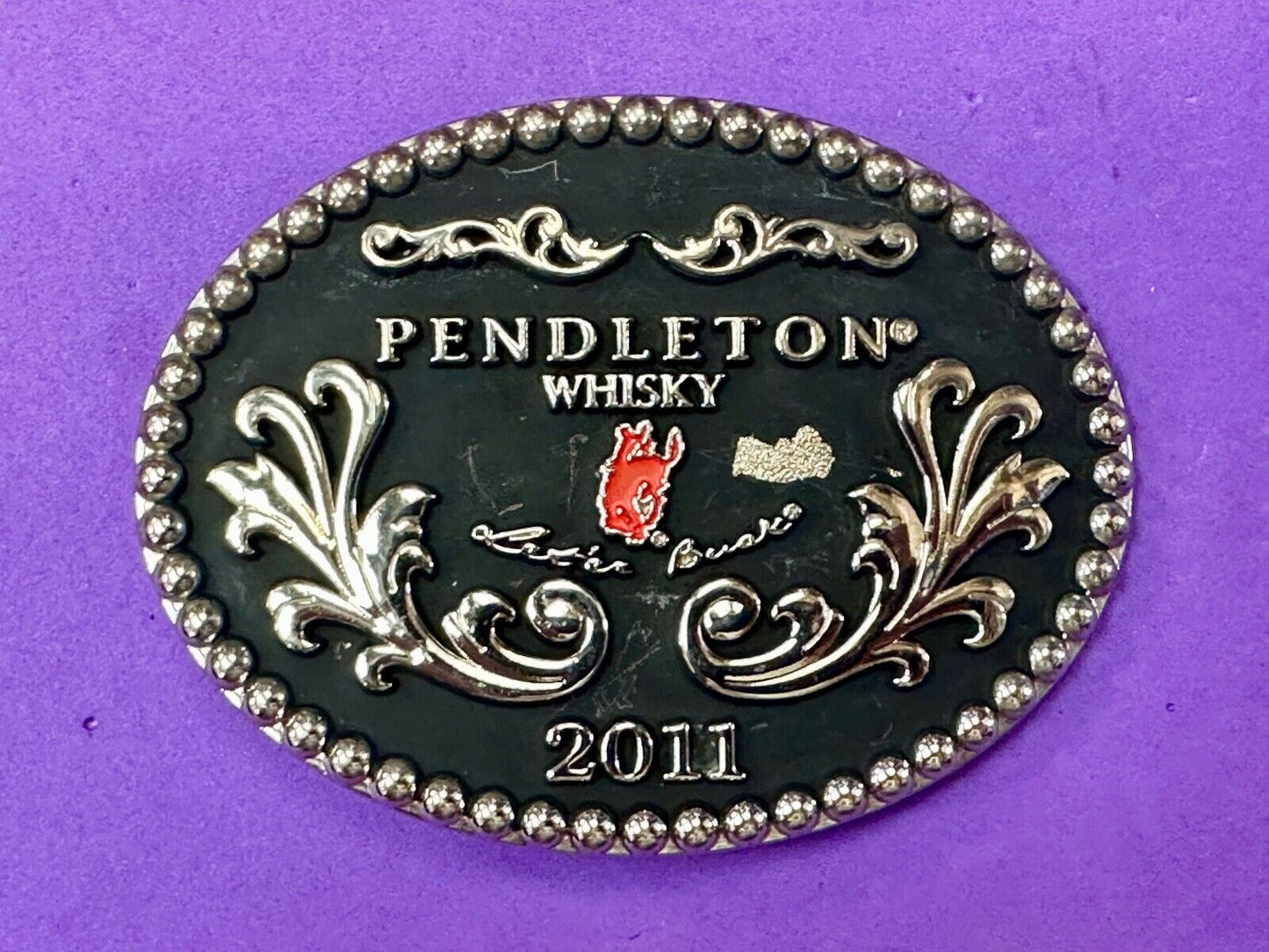 2011 Pendleton Whiskey Let'er Rodeo Cowboy Montana Silversmiths Buck Buckle