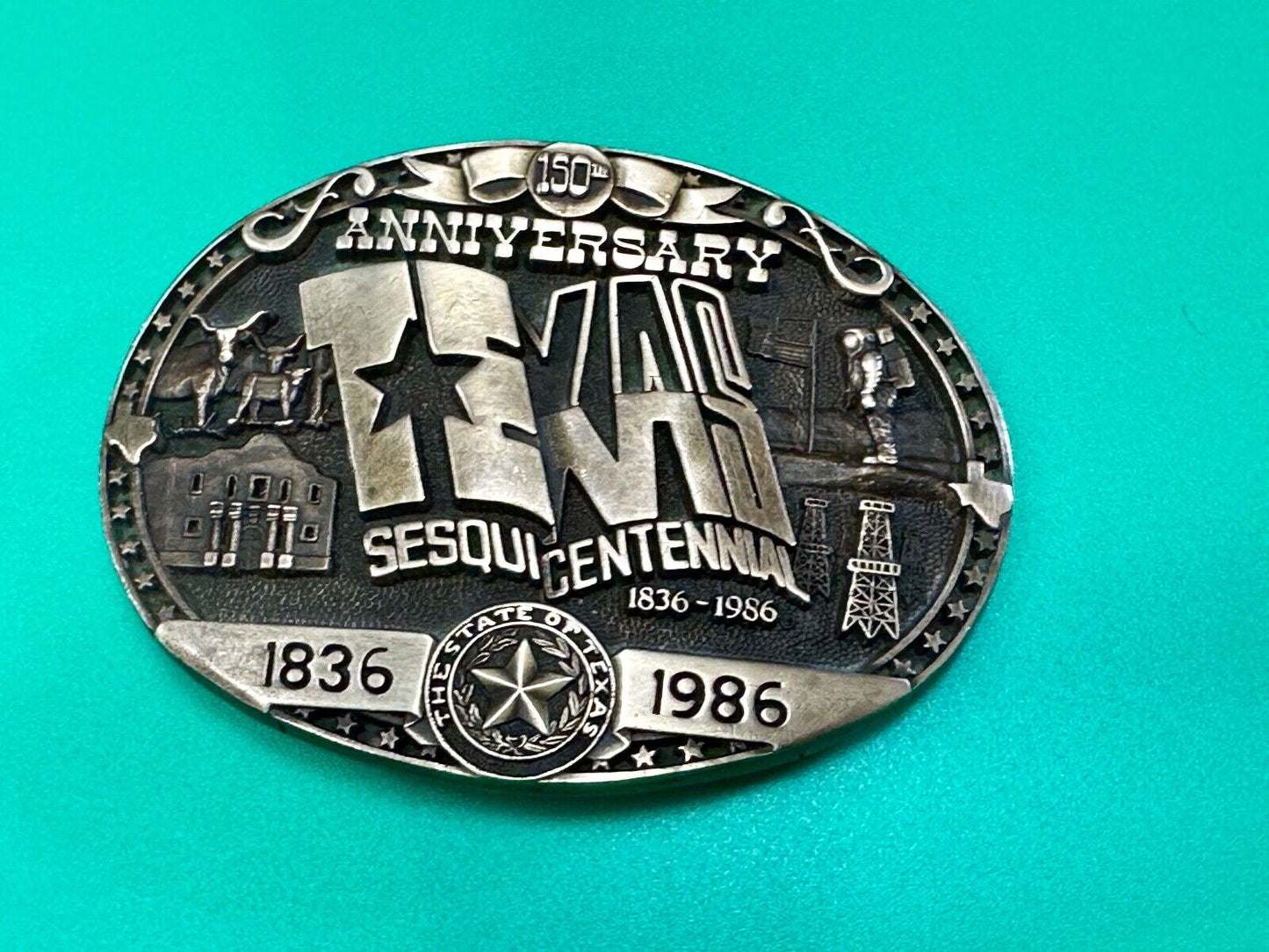 Texas Sesquicentennial 150 year celebration solid brass ADM belt buckle