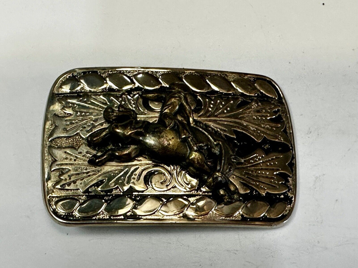 Vintage Cowboy on bucking bull bronc western two tone belt buckle