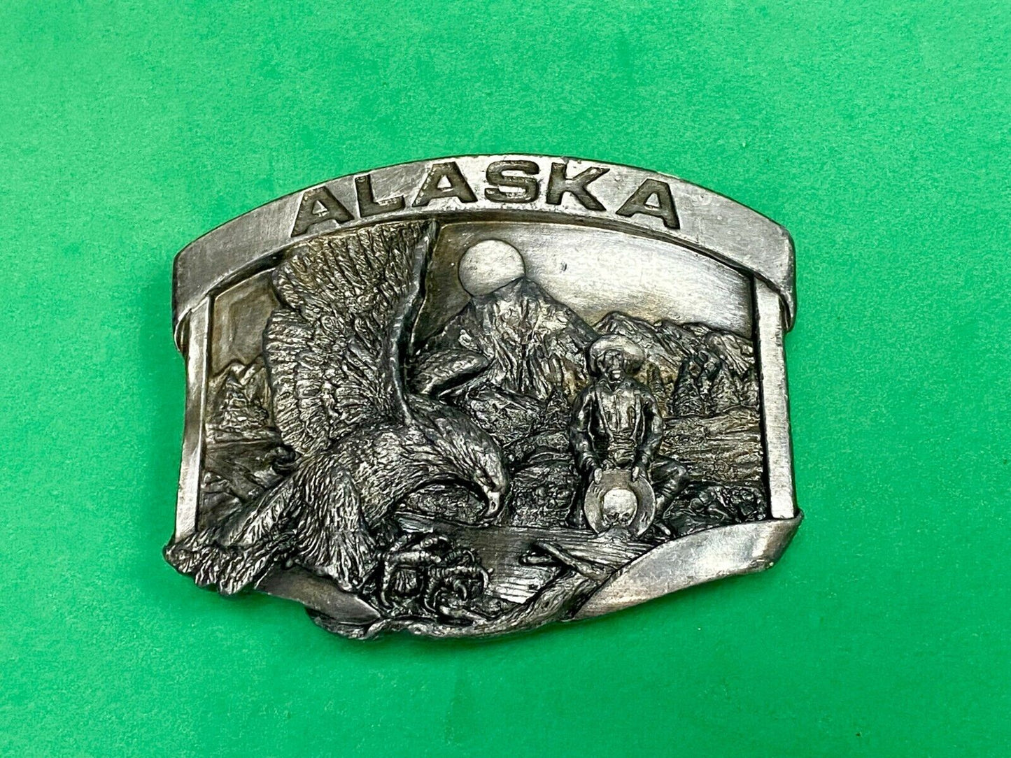 Vintage 1984 Siskiyou State Of Alaska Belt Buckle - Gold Panning, Eagle
