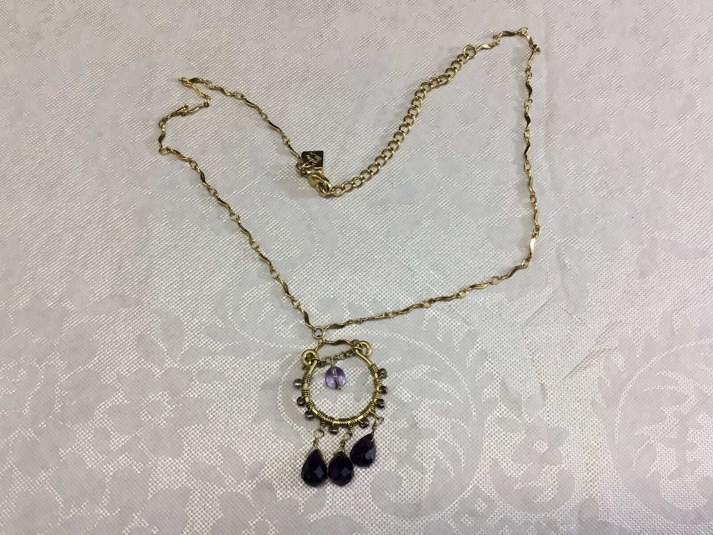 Vintage cookie lee gold tone hanging dangle cut bead pendant necklace
