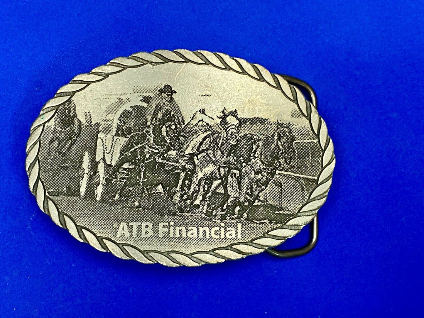 Vintage Atb Financial Western Belt Buckle With Rope Boarder