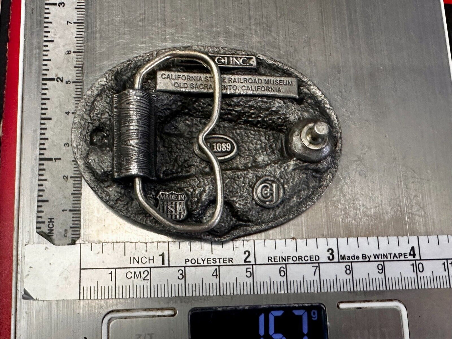 The Covered Wagon Western Pacific Train RR F7 913 EMD VTG 1986 Belt Buckle by CJ