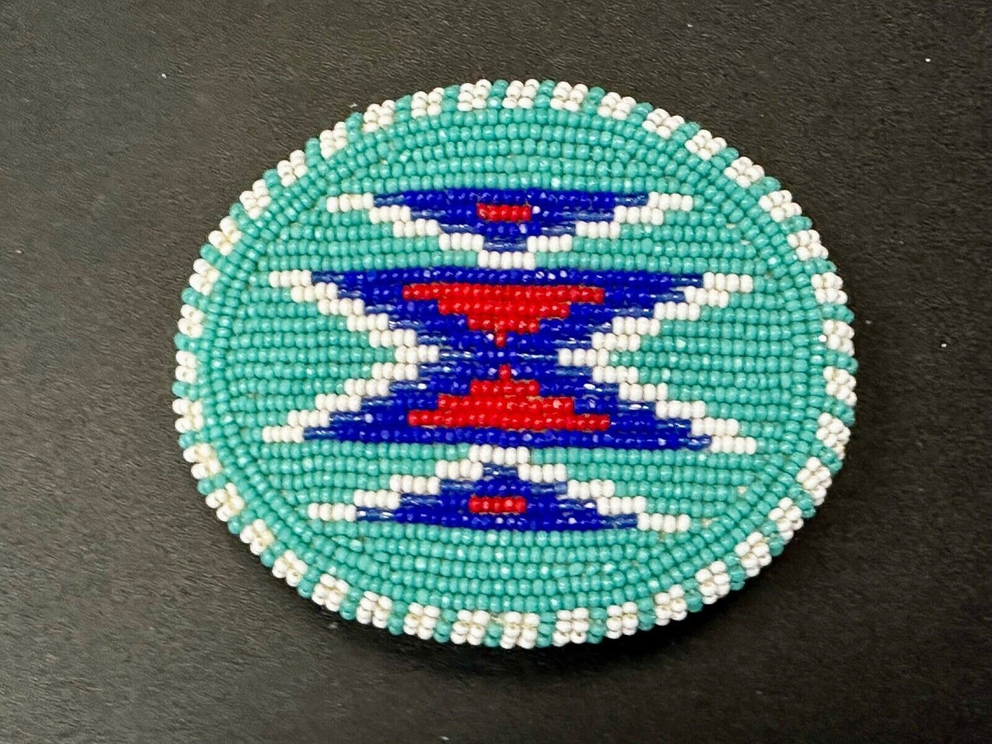 Beaded belt buckle, buckskin backing by Shoshone / Bannock Indian Arts - Idaho