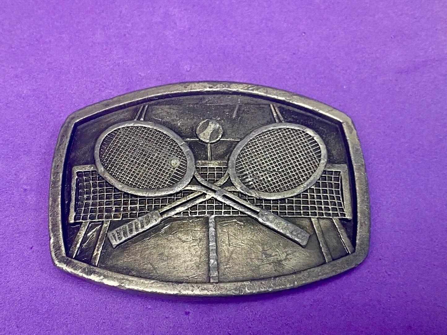 Vintage 1977 Tennis Sport Racquet Racket Court Net Tennis Ball Belt Buckle