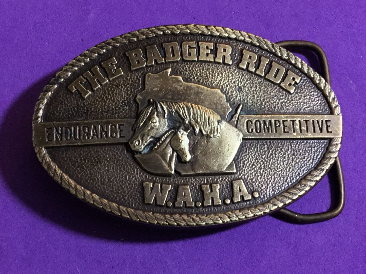 Vintage 1977 Bergamot WI Arabian Horse Assn THE BADGER RIDE belt buckle