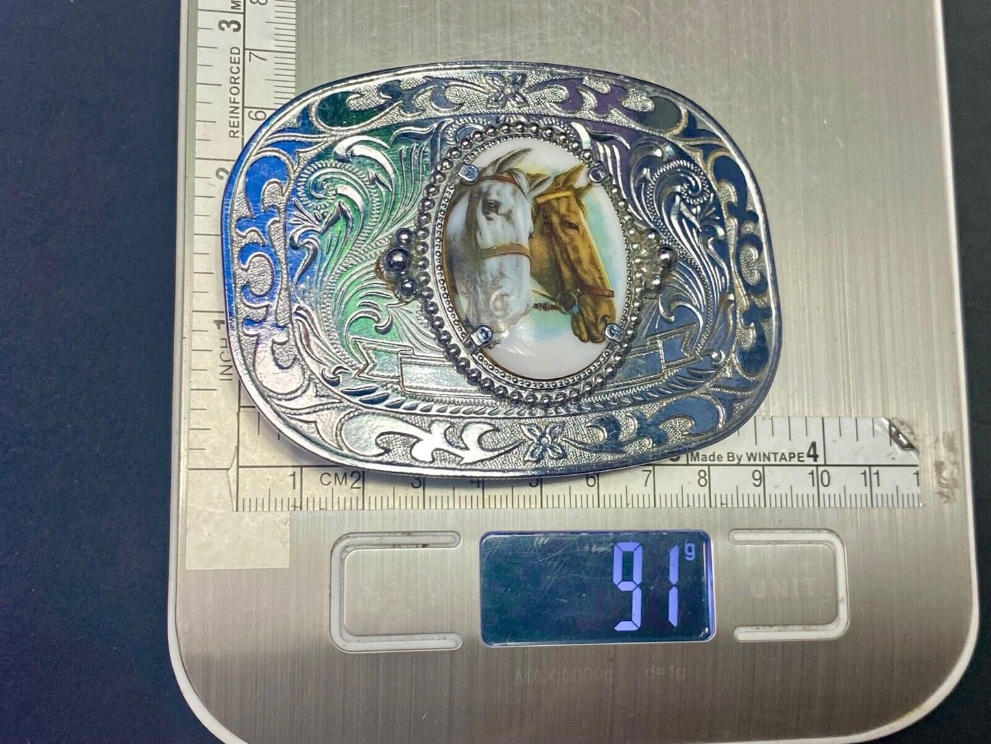 Beautiful Two Horse Bust Head's Photo Picture Western Centerpiece Belt Buckle