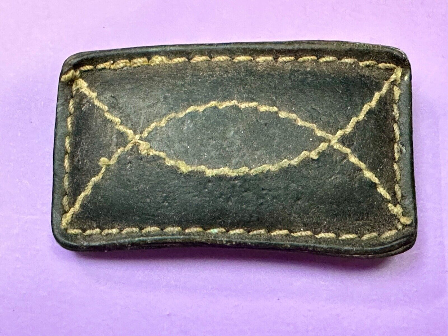 Vintage brown leather stitched Belt Buckle - to wear or restore