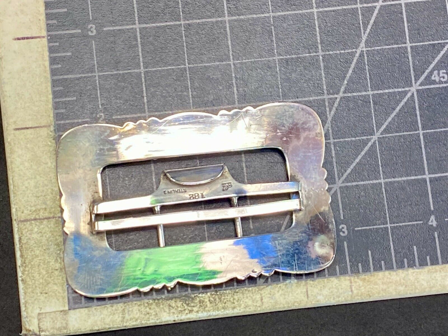 Beautiful Sterling 182 Silver Silver Navajo? Hallmarked Dual Prong Belt Buckle