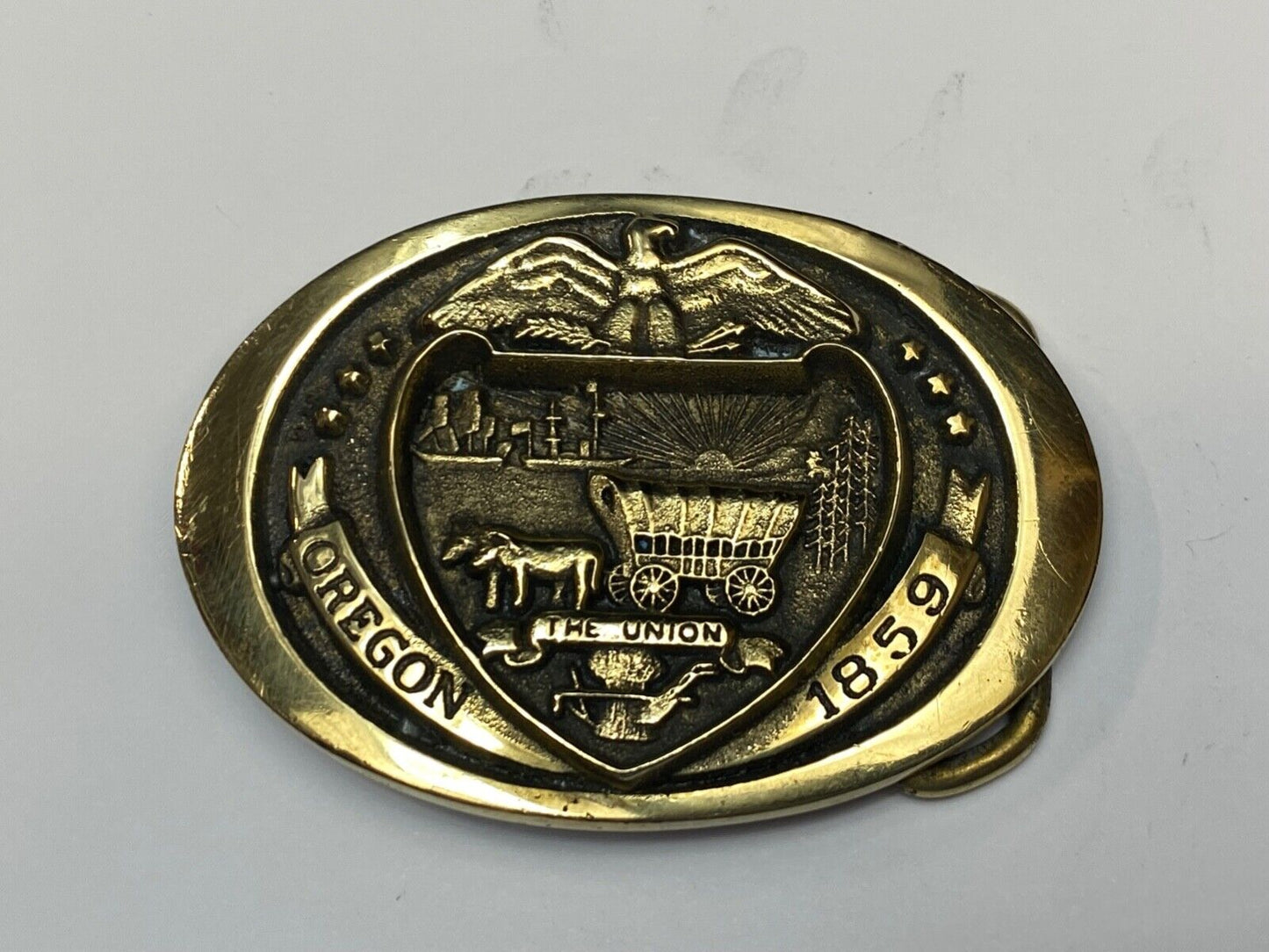 The Union - Oregon 1859 State commemorate solid brass state series belt buckle