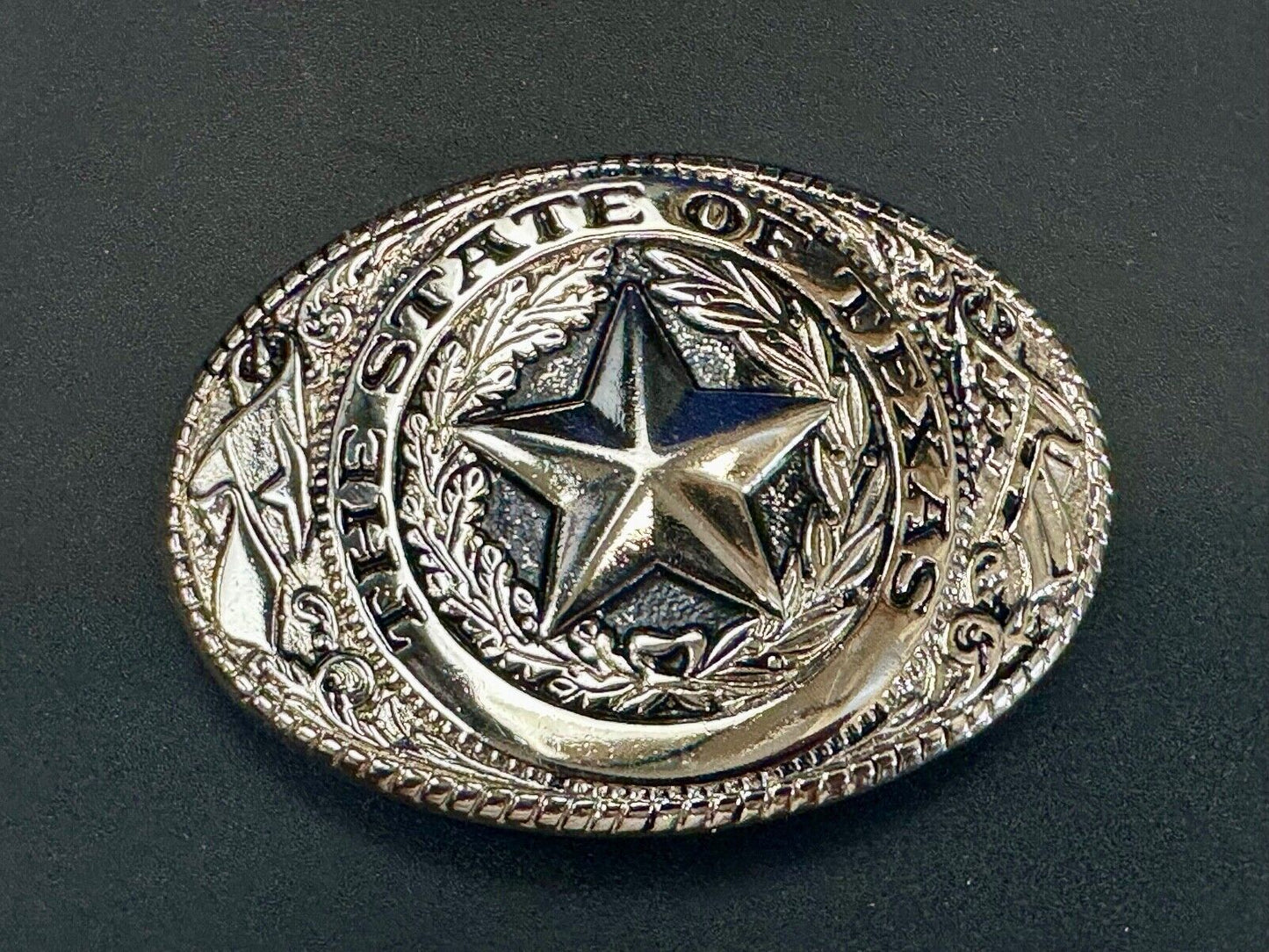 The Great State of Texas - Lone Star Flags seal light gold color belt buckle