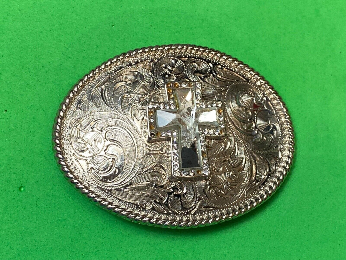 beautiful western cross, engraved flower swirl cowboy cowgirl faith belt buckle
