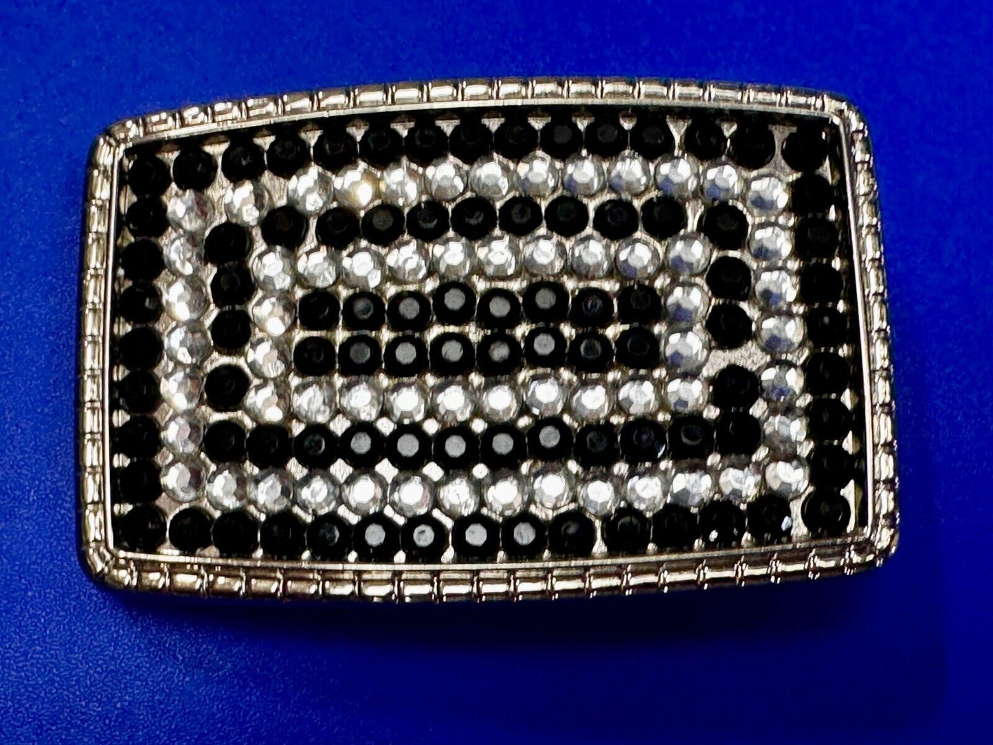 Beautiful Black and Clear Rhinestone Covered Rectangular Fashion Belt Buckle