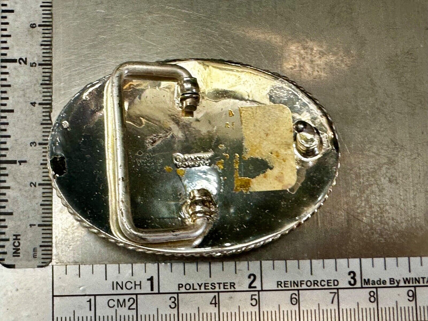 Beautiful Longhorn Western Cowboys Steer Vintage Two Tone Alpaca Mex Belt Buckle