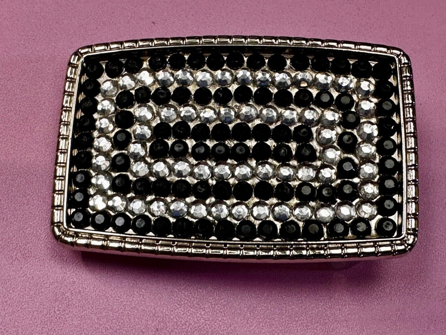 Beautiful Black and Clear Rhinestone Covered Rectangular Fashion Belt Buckle
