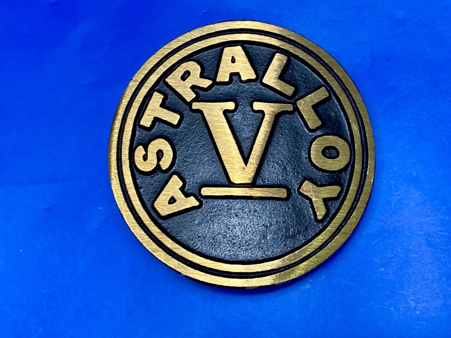 Astralloy Vis a unique, deep-air hardened steel promotional brass belt buckle