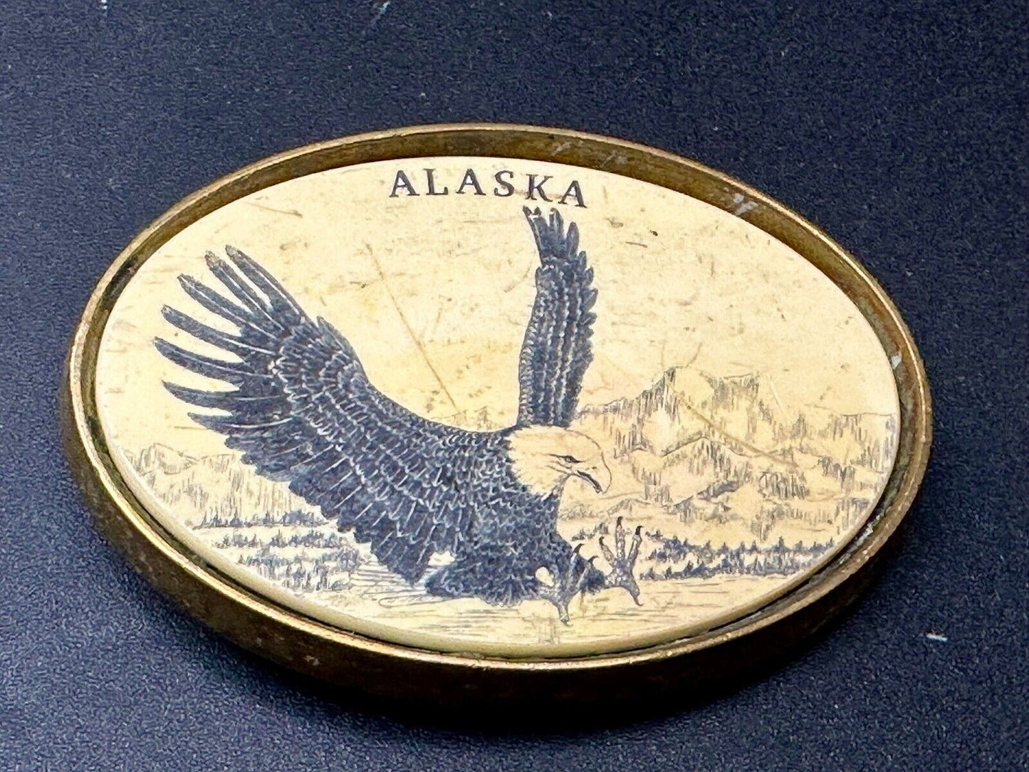 Alaska Flying Hunting American Bald Eagle faux drawing style Barlow Belt Buckle