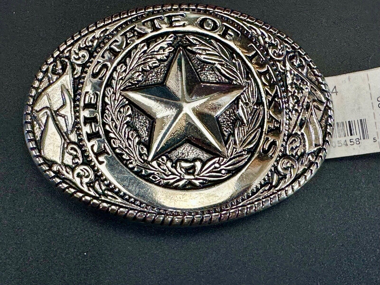 The Great State of Texas - Lone Star Flags seal silver tone NOS belt buckle
