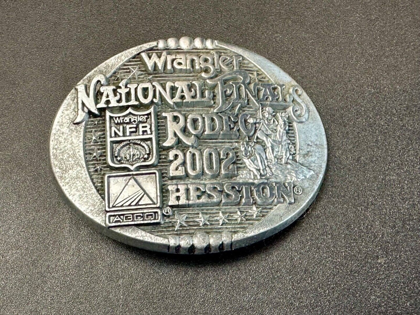 2002 Montana Silversmiths Hesston Belt Buckle Wrangler NFR Dealer Incentive