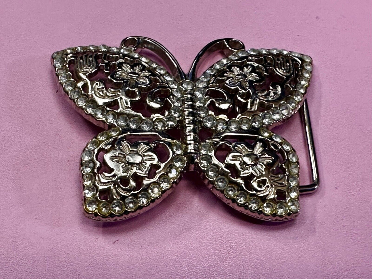 Beautiful Sparkling Butterfly Rhinestone Covered See Through Hippy Belt Buckle