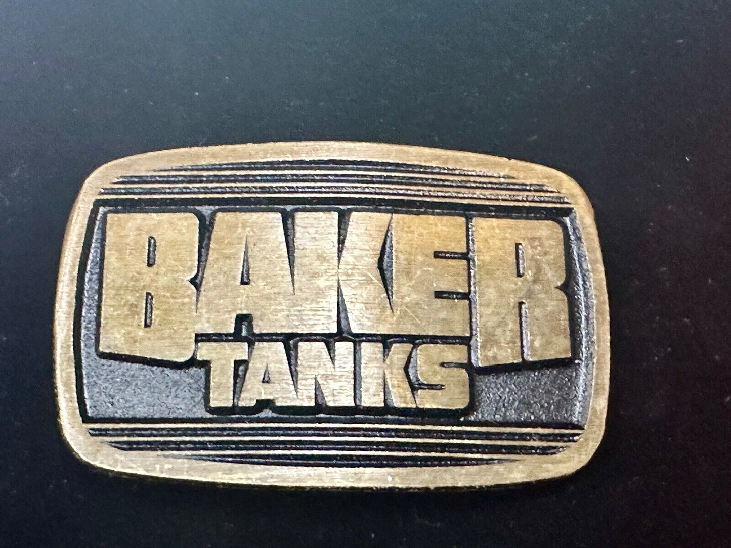 Baker Tanks Fluid Containers Mine Co. Promo solid brass Dynabuckle belt buckle