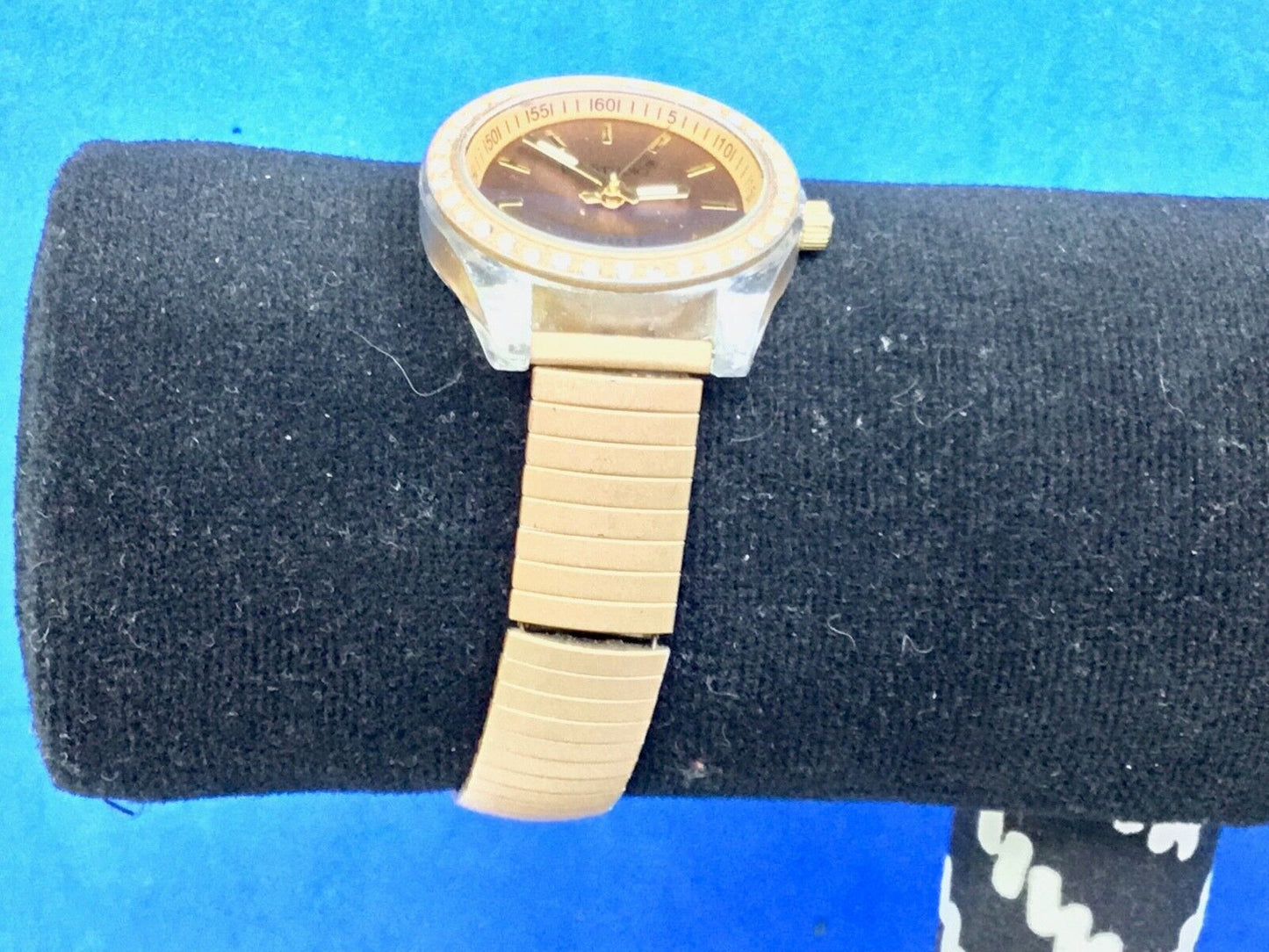 Bay Studio Ladies Silver Clear Acrylic Brown Bronze Rhinestone watch
