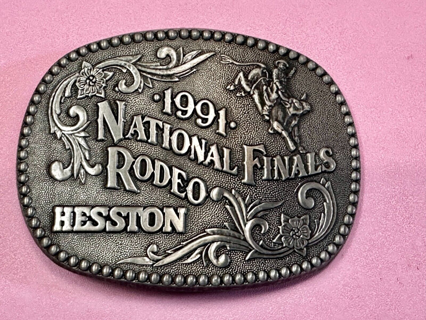 1991 ADM Hesston NFR National Finals Rodeo Cowboys Western Belt Buckle