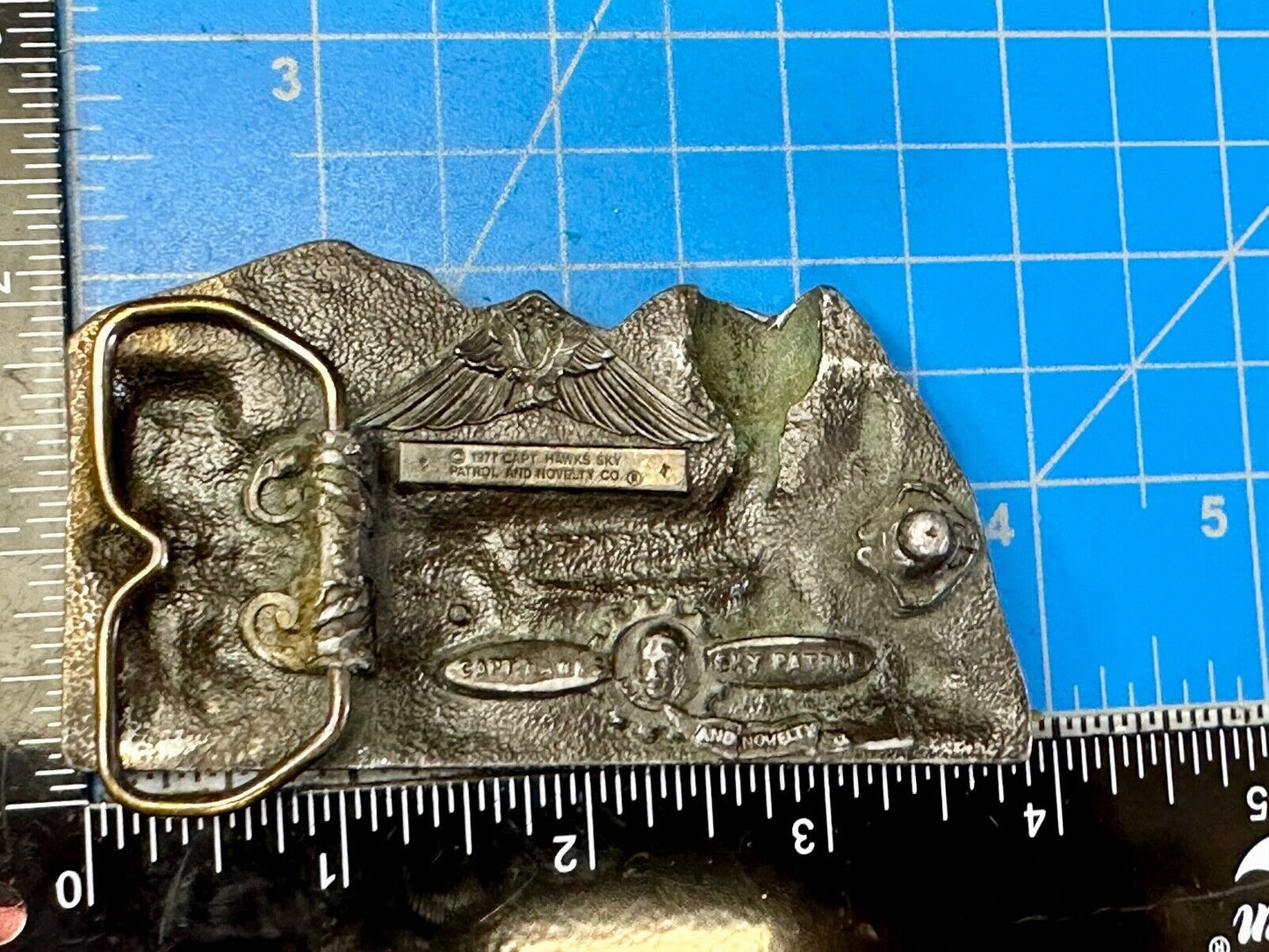 Train Steam Locomotive Vintage 1977 Cutout RR Cast Hawks Sky Patrol Belt Buckle