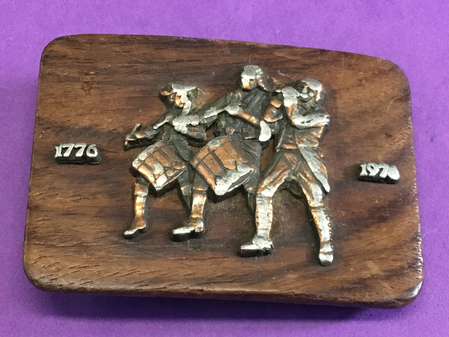 Bicentennial 1776-1976 American Fife & Drum Artisan Wood Belt Buckle